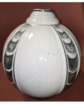 Le village de 58 brocanteurs - Important vase boule en céramique craquelée époque Art Déco