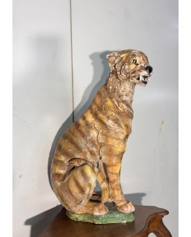 Le village de 58 brocanteurs - Très grand tigre en céramique émaillée époque Art Déco / haut 90 cm