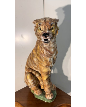 Le village de 58 brocanteurs - Très grand tigre en céramique émaillée époque Art Déco / haut 90 cm