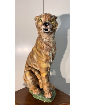 Le village de 58 brocanteurs - Très grand tigre en céramique émaillée époque Art Déco / haut 90 cm