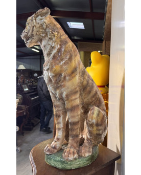 Le village de 58 brocanteurs - Très grand tigre en céramique émaillée époque Art Déco / haut 90 cm