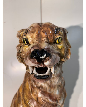 Le village de 58 brocanteurs - Très grand tigre en céramique émaillée époque Art Déco / haut 90 cm