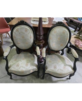 Le village de 58 brocanteurs - paire de fauteuils époque Napoléon III en bois noirçi vers 1850