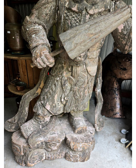 Le village de 58 brocanteurs - Asie XIXeme : gigantesque sculpture en bois / haut 233cm