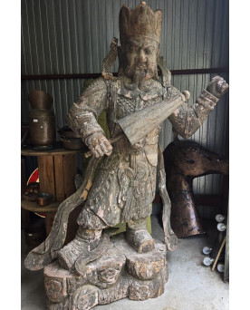 Le village de 58 brocanteurs - Asie XIXeme : gigantesque sculpture en bois / haut 233cm