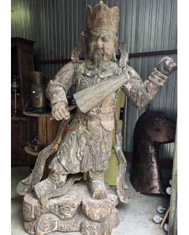 Le village de 58 brocanteurs - Asie XIXeme : gigantesque sculpture en bois / haut 233cm