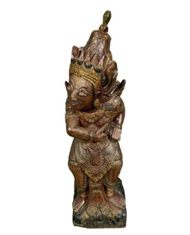 Le village de 58 brocanteurs - Inde milieu XIXeme : Très grande statue en bois sculpté figurant un Dieu
