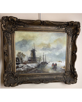 Le village de 58 brocanteurs - Huile Sur Panneau Paysage Hivernal