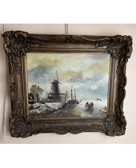 Le village de 58 brocanteurs - Huile Sur Panneau Paysage Hivernal
