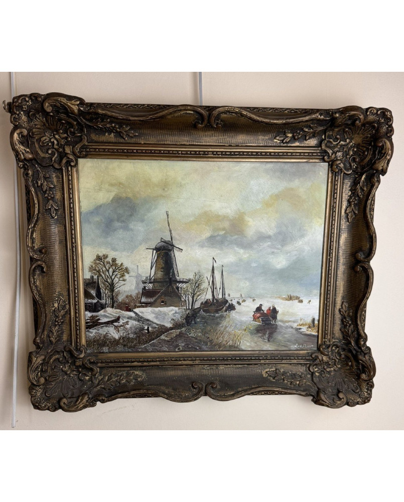Le village de 58 brocanteurs - Huile Sur Panneau Paysage Hivernal