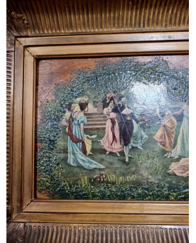 Le village de 58 brocanteurs - Peinture Romantique Huile Sur Panneau époque XIXème