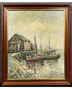 Le village de 58 brocanteurs - Grand Tableau Huile Sur Toile Encadrée Et Signée époque Seconde Moitié XXeme