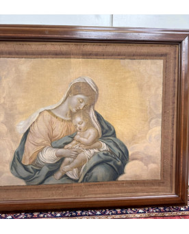 Le village de 58 brocanteurs - Très Grande huile sur toile Ecole Italienne de la fin du XIXeme : Vierge a l'enfant