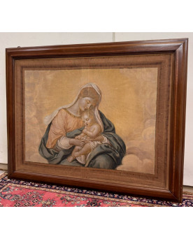 Le village de 58 brocanteurs - Très Grande huile sur toile Ecole Italienne de la fin du XIXeme : Vierge a l'enfant