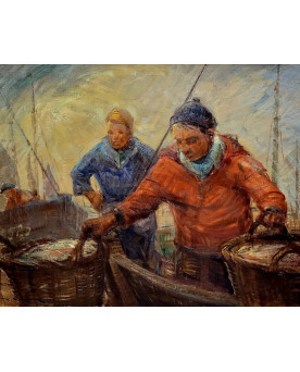 Le village de 58 brocanteurs - Pierre VERBEKE : tableau vers 1930 huile sur toile grand format / h104 x 124 cm