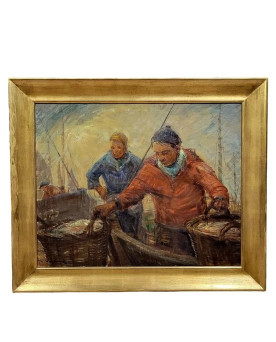 Le village de 58 brocanteurs - Pierre VERBEKE : tableau vers 1930 huile sur toile grand format / h104 x 124 cm