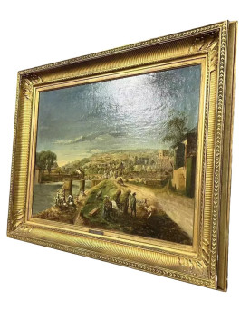 Le village de 58 brocanteurs - École Française fin XIX : important tableau huile sur toile