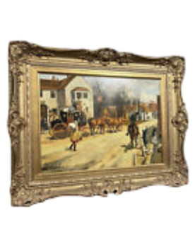 Le village de 58 brocanteurs - W. G Reid : Tableau Grande huile sur panneau signée en bas a gauche