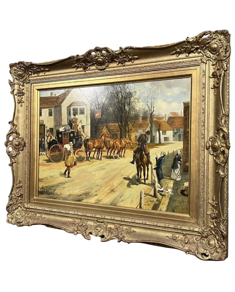 Le village de 58 brocanteurs - W. G Reid : Tableau Grande huile sur panneau signée en bas a gauche