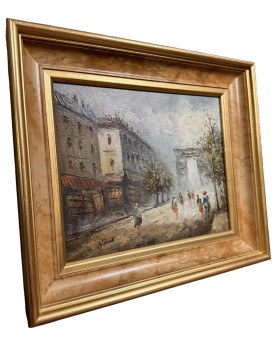 Le village de 58 brocanteurs - Tableau huile sur toile : la porte Saint Martin Paris époque XXeme