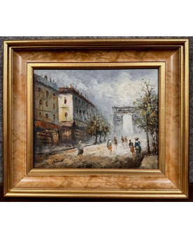 Le village de 58 brocanteurs - Tableau huile sur toile : la porte Saint Martin Paris époque XXeme
