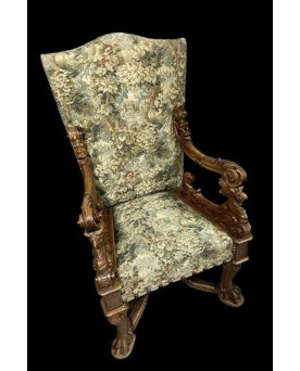 Le village de 58 brocanteurs - D'aprés Andréa Brustolon : Fauteuil Renaissance à haut dossier en noyer sculpté