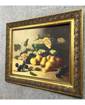 Le village de 58 brocanteurs - Tableau huile sur toile nature morte aux fruits (B)