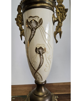 Le village de 58 brocanteurs - Ancienne pendule tryptique en faience époque Art Nouveau