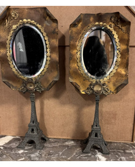 Le village de 58 brocanteurs - Paire de miroirs en laiton époque Art Déco pérchés sur la tour Eiffel