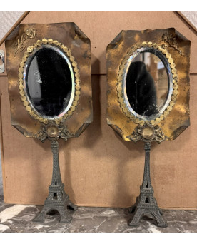 Le village de 58 brocanteurs - Paire de miroirs en laiton époque Art Déco pérchés sur la tour Eiffel