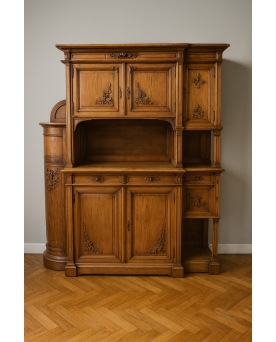 Le village de 58 brocanteurs - D'après Gauthier Poinsignon Buffet époque Art Nouveau Ecole de Nancy en noyer