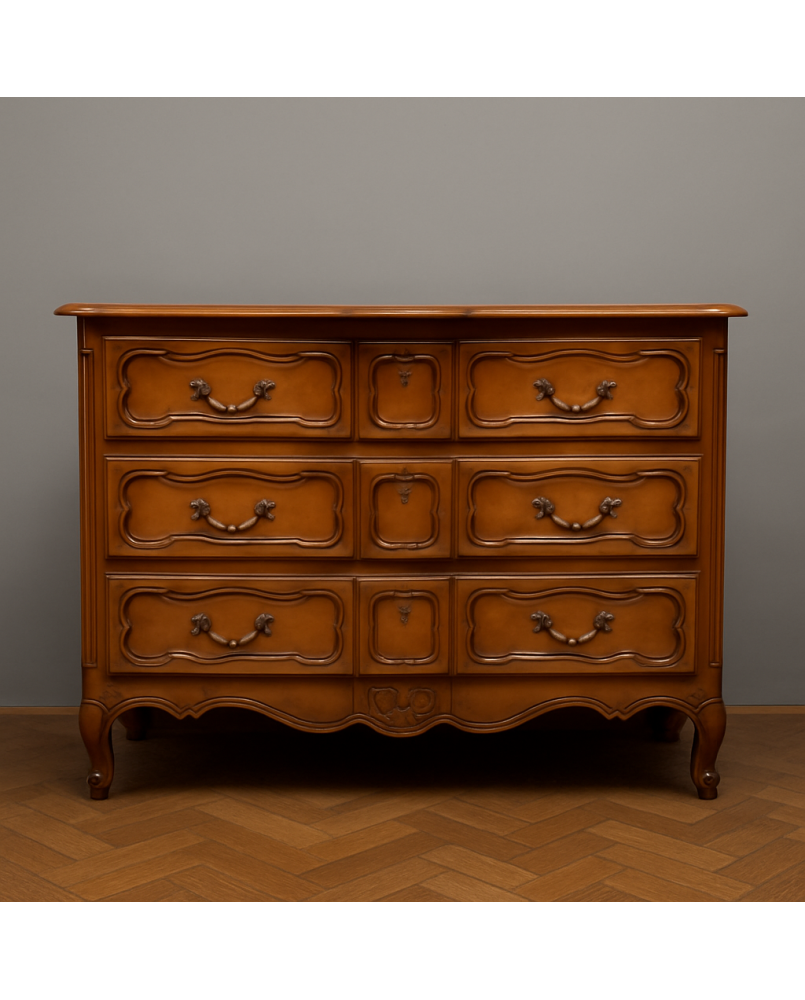 Le village de 58 brocanteurs - Commode arbalète style louis XV estampillée en merisier
