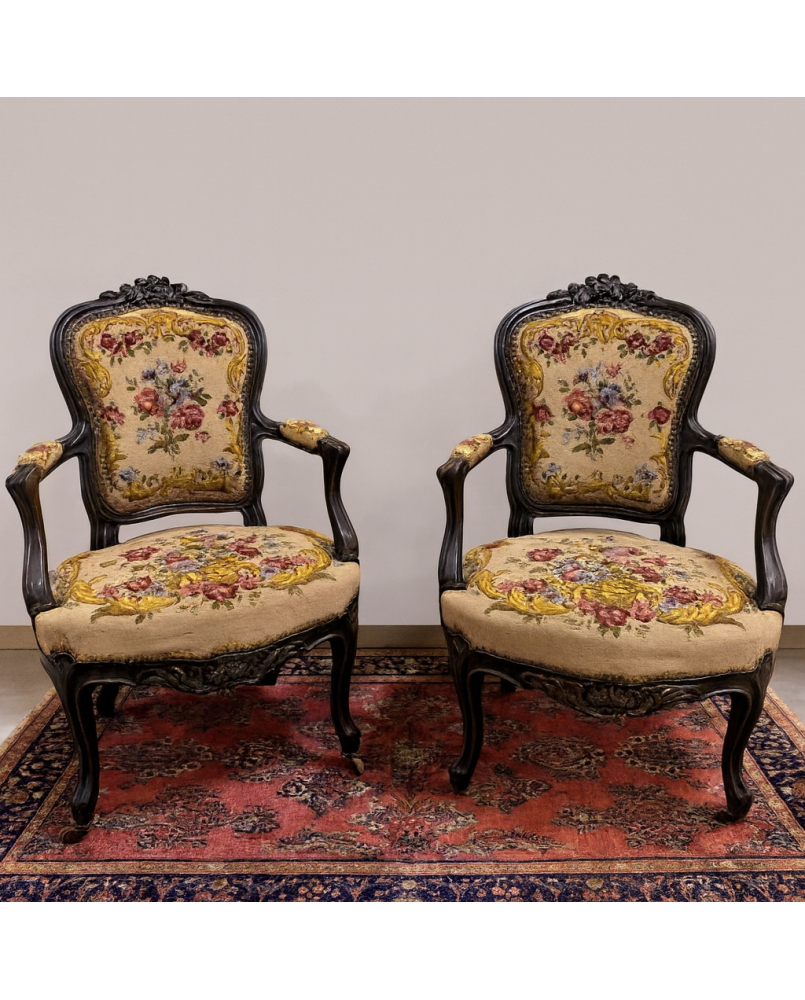 Le village de 58 brocanteurs - Fauteuil de bureau style Louis XV en noyer