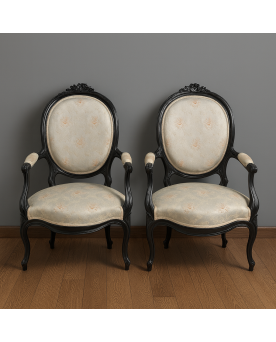 Le village de 58 brocanteurs - paire de fauteuils époque Napoléon III en bois noirçi vers 1850