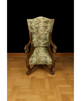 Le village de 58 brocanteurs - D'aprés Andréa Brustolon : Fauteuil Renaissance à haut dossier en noyer sculpté