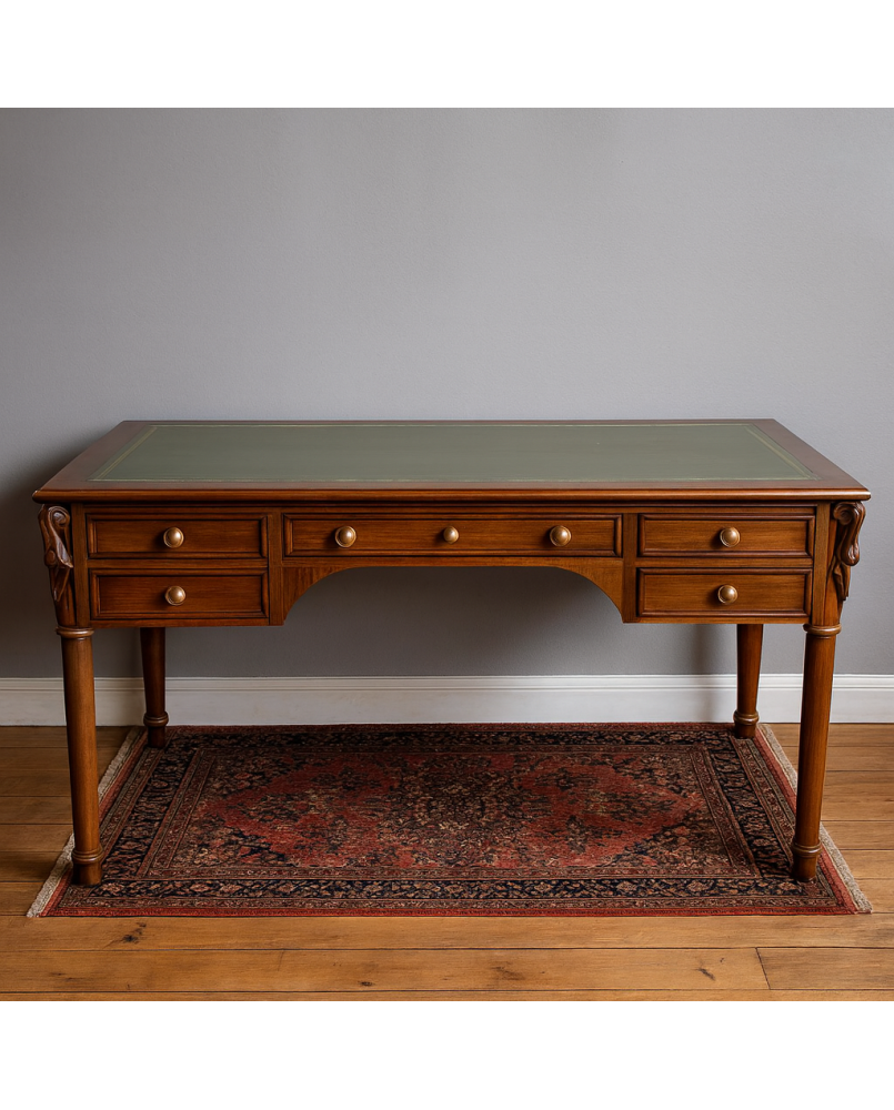 Le village de 58 brocanteurs - Bureau Ministre de centre style empire a cols de cygnes en acajou
