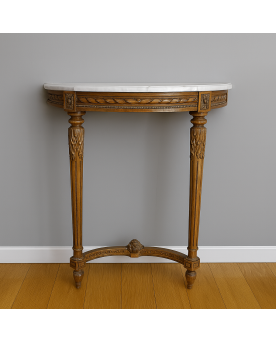 Le village de 58 brocanteurs -  Console demie lune de style Louis XVI en bois sculpté