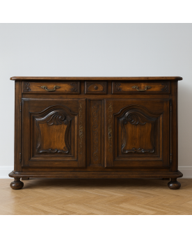 Le village de 58 brocanteurs -  Buffet Bourguignon époque louis XIII en chêne massif et noyer