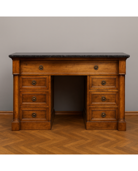 Le village de 58 brocanteurs -  bureau comptoir a caissons style Empire en acajou blond