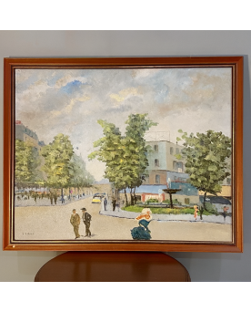 Le village de 58 brocanteurs - JC Perot : Grande huile sur toile "Place Pigalle"
