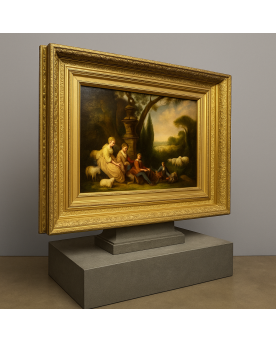 Le village de 58 brocanteurs - D’après les tableaux Romantiques du XVIIIe : Grande huile sur toile scéne animée