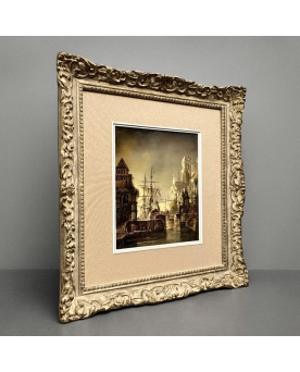 Le village de 58 brocanteurs - École Flamande de qualité époque XIXe : Tableau Scène portuaire animée