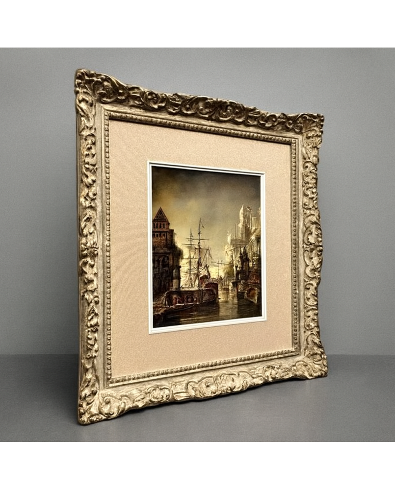Le village de 58 brocanteurs - École Flamande de qualité époque XIXe : Tableau Scène portuaire animée