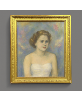 Le village de 58 brocanteurs - Mano Miguet école Moderne Vers 1950 Pastel Figurant Un Portrait De Femme Signé En Bas A Gauche
