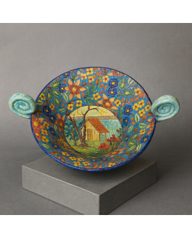 Le village de 58 brocanteurs - Longwy : Importante coupe ou vide poche en émaux polychromes cloisonnés