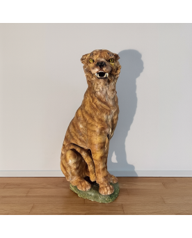 Le village de 58 brocanteurs - Très grand tigre en céramique émaillée époque Art Déco / haut 90 cm