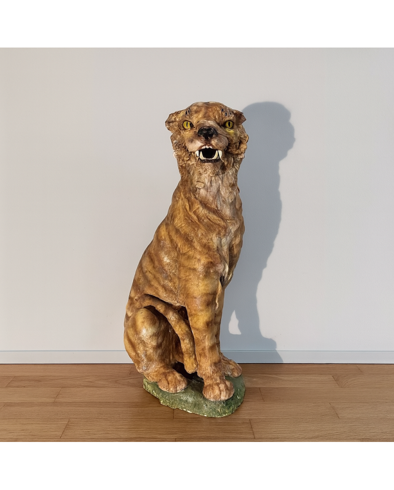 Le village de 58 brocanteurs - Très grand tigre en céramique émaillée époque Art Déco / haut 90 cm