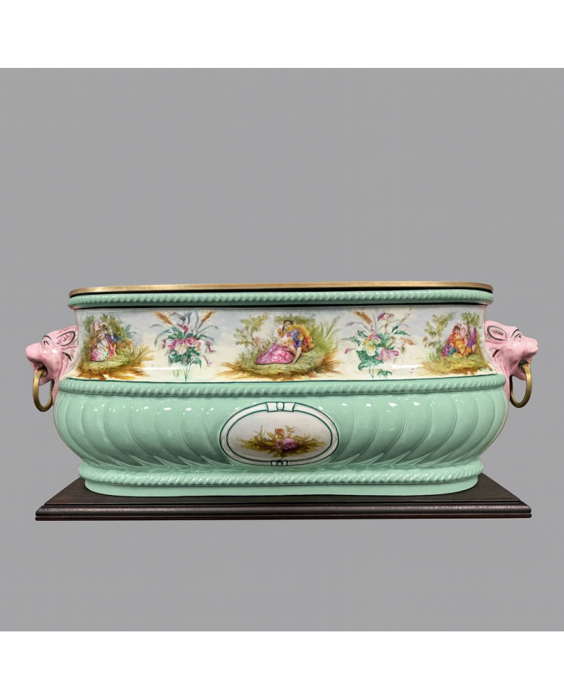 Le village de 58 brocanteurs - Important Rafraichissoir à bouteilles style Renaissance En porcelaine polychrome