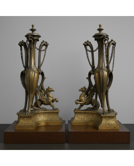Le village de 58 brocanteurs - Paire De très grands Chenets de Chateau En Bronze doré époque Napoléon III