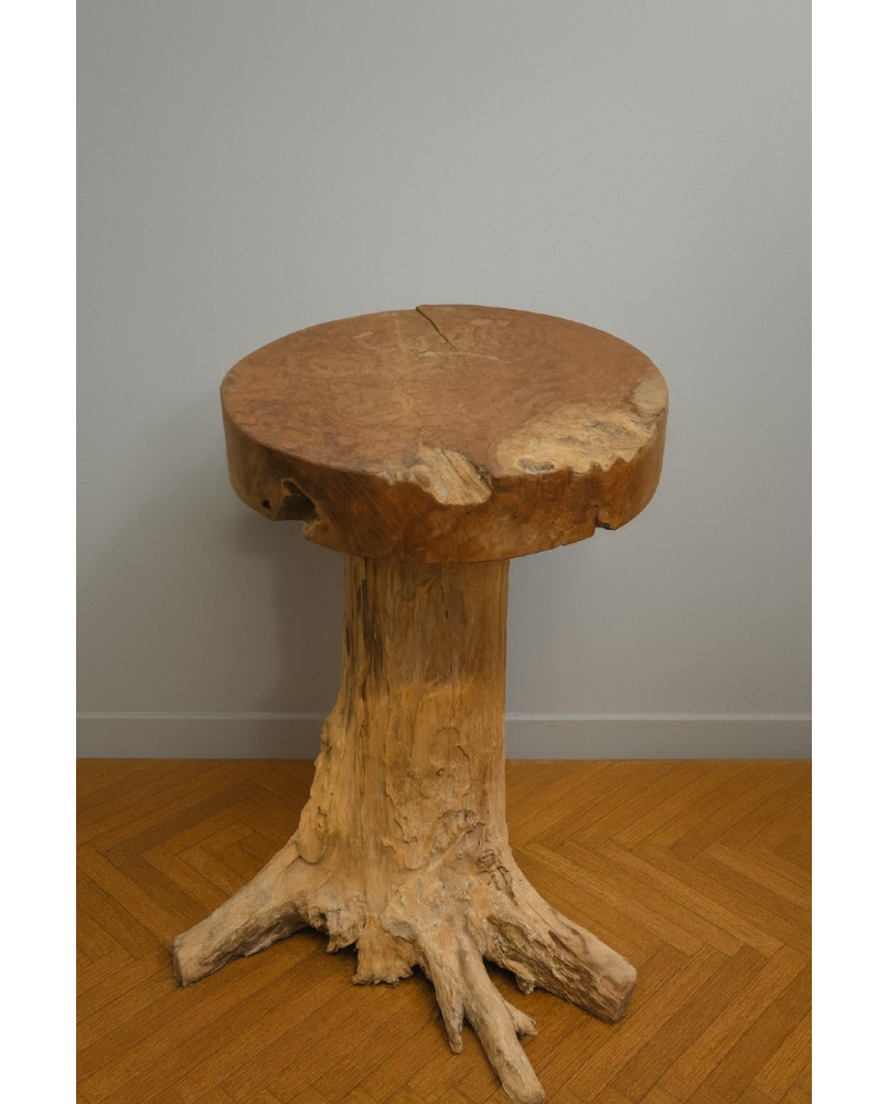 Le village de 58 brocanteurs - Travail d'art Populaire : table d’appoint ou sellette réalisée à partir d’un tronc d’arbre